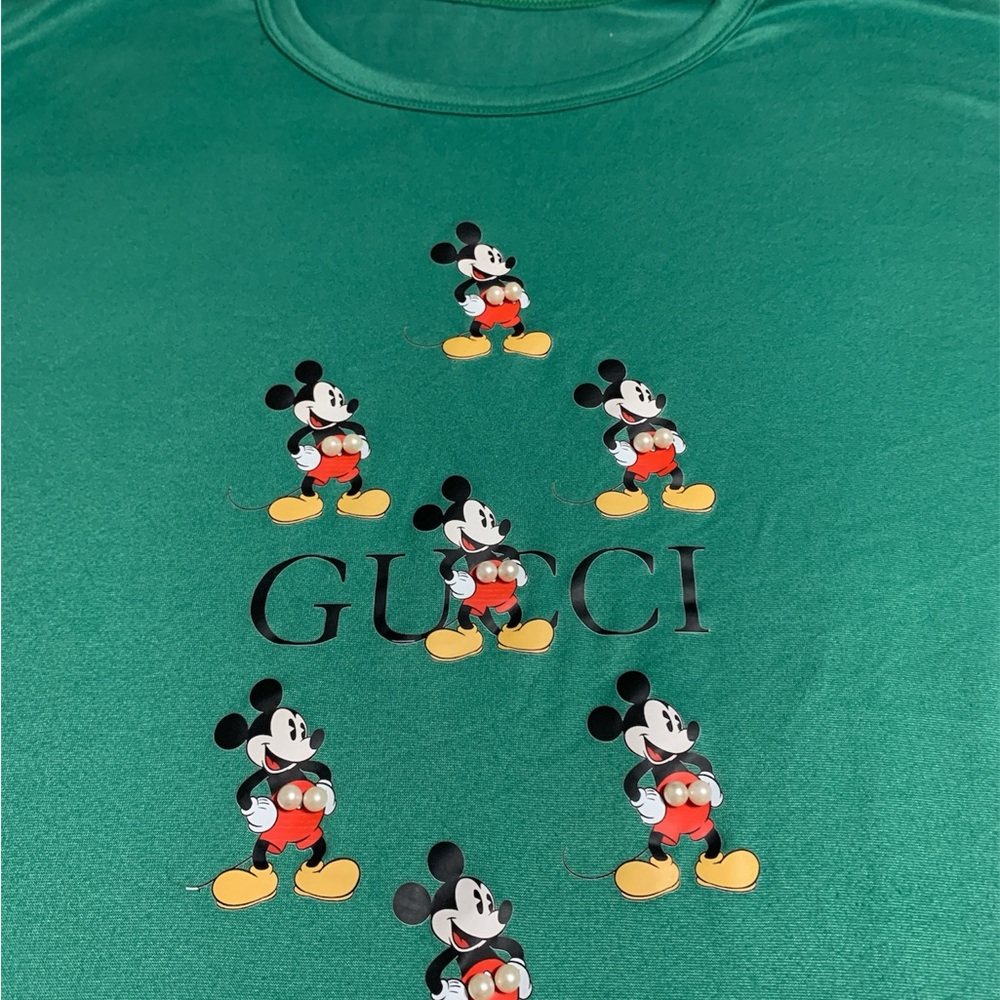 Green Tee with Mickey Mouse Motif